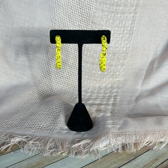 Yellow Powder Coated Rhinestone Hoop Earrings - Picture 11 of 12